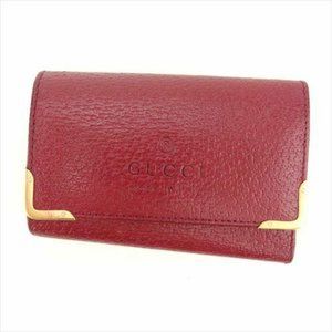 Authentic Gucci Key case Key holder Red Gold leather Woman